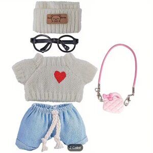 LABUBU Doll Clothes (5-Pc) Sweater Shorts Glasses Purse & Hat Outfit Set (NEW!)